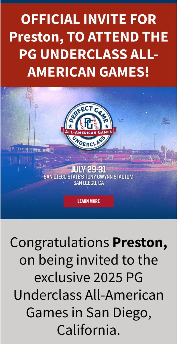 Preston Ricchini (@prestonbsbl) on Twitter photo Excited for my second <a href="/PGShowcases/">PG Showcases</a> 2027 All American Games, but this year in San Diego at <a href="/AztecBaseball/">San Diego State Baseball</a> on 7/29-31. #27AAGames <a href="/Florida_PG/">Perfect Game Florida</a> <a href="/FloridaBurn/">Florida Burn</a> <a href="/gsabers/">Greg Sabers</a> <a href="/PG_Scouting/">Perfect Game Scout</a> <a href="/BaseballDown/">Down South Baseball</a> <a href="/UBAuncommitted/">Uncommitted Baseball Athletes</a> <a href="/UncommittedStud/">Uncommitted Studs</a> <a href="/uncommittedBBs/">#UNCOMMITTED BASEBALL⚾️🇺🇸🔥</a> <a href="/FlaUncommitted/">Florida Baseball Recruits</a> <a href="/TopPreps/">SPORTS NEWS, VIDEOS, GRAPHICS, EXPOSURE & MORE</a> <a href="/nxt1sports/">NXT 1</a> Excited for my second <a href="/PGShowcases/">PG Showcases</a> 2027 All American Games, but this year in San Diego at <a href="/AztecBaseball/">San Diego State Baseball</a> on 7/29-31. #27AAGames <a href="/Florida_PG/">Perfect Game Florida</a> <a href="/FloridaBurn/">Florida Burn</a> <a href="/gsabers/">Greg Sabers</a> <a href="/PG_Scouting/">Perfect Game Scout</a> <a href="/BaseballDown/">Down South Baseball</a> <a href="/UBAuncommitted/">Uncommitted Baseball Athletes</a> <a href="/UncommittedStud/">Uncommitted Studs</a> <a href="/uncommittedBBs/">#UNCOMMITTED BASEBALL⚾️🇺🇸🔥</a> <a href="/FlaUncommitted/">Florida Baseball Recruits</a> <a href="/TopPreps/">SPORTS NEWS, VIDEOS, GRAPHICS, EXPOSURE & MORE</a> <a href="/nxt1sports/">NXT 1</a>