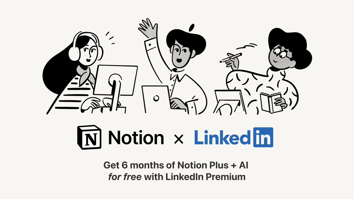 NotionHQ's tweet image. 👀 Little treat for @LinkedIn Premium folks: For July, you can get 6 months of Notion Plus + AI, on the house.
Just… go to your LinkedIn Perks, claim it, and see what all the fuss is about. If you’ve been Notion-curious, now’s the time.
lnkd.in/perkpotm