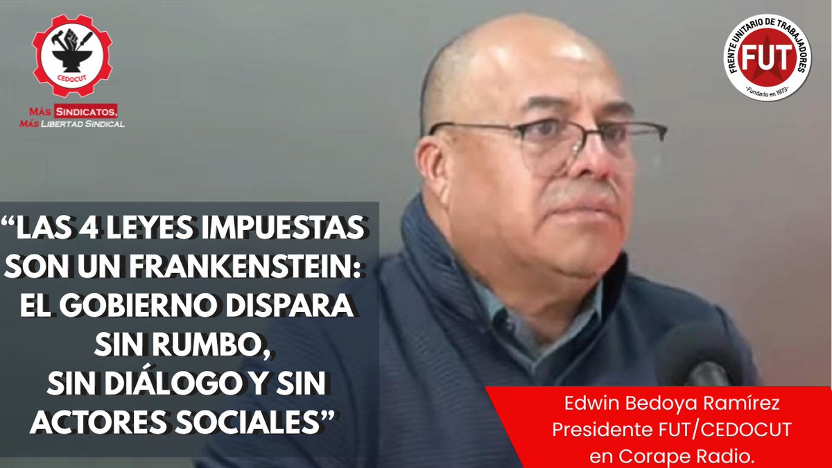 CEDOCUT (@cedocut) on Twitter photo 🔴 ¿Qué hay detrás de las 4 leyes del gobierno? #inteligencia #integridadpública #solidaridad #areasprotegidas
<a href="/Edwin_Bedoya_R/">Edwin Bedoya</a> , presidente del FUT CEDOCUT, advierte sobre la falta de diálogo social e impacto de decisiones improvisadas.
Ver aquí: n9.cl/bwxn5 🔴 ¿Qué hay detrás de las 4 leyes del gobierno? #inteligencia #integridadpública #solidaridad #areasprotegidas
<a href="/Edwin_Bedoya_R/">Edwin Bedoya</a> , presidente del FUT CEDOCUT, advierte sobre la falta de diálogo social e impacto de decisiones improvisadas.
Ver aquí: n9.cl/bwxn5