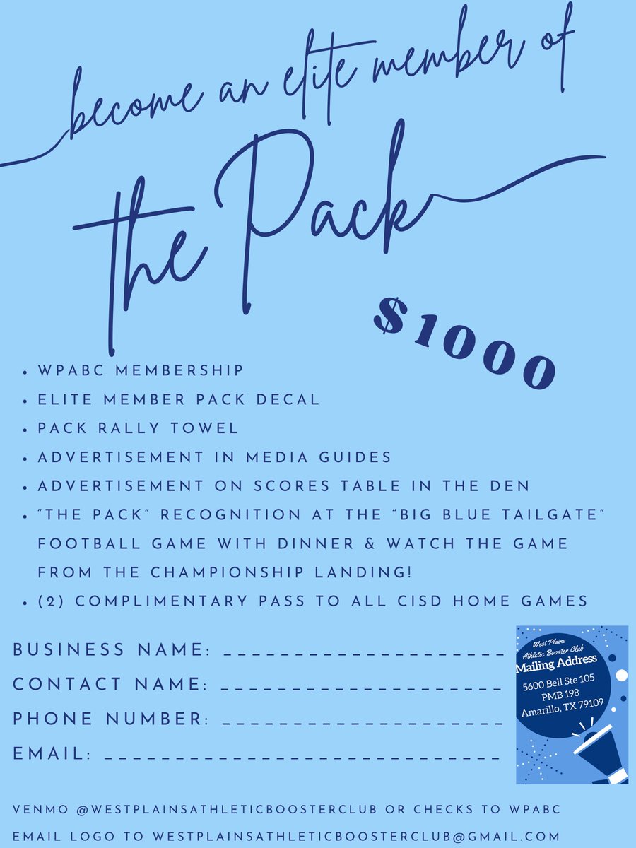 West Plains Athletic Booster (@wphsbooster) on Twitter photo Still looking for sponsors! Become an elite member of the Pack! Still looking for sponsors! Become an elite member of the Pack!