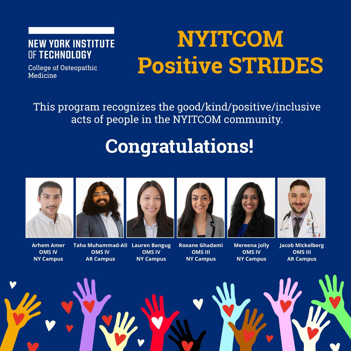 Congrats to Jacob Mickelberg, OMS III @nyitcomar. Jake went the extra mile in NYITCOM’s outreach program, stepping up without hesitation to inspire future medical minds. His dedication to education and teamwork truly stands out. 

Visit buff.ly/efQZd8l  

#NYITCOM