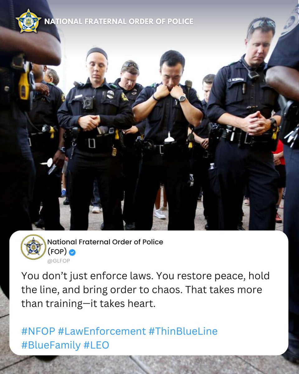 GLFOP's tweet photo. You don’t just enforce laws. You restore peace, hold the line, and bring order to chaos. That takes more than training—it takes heart.
#Peacekeeper #HoldTheLine #PoliceHeart #UrbanDuty #FOPProud https://t.co/zCo0X91N2C