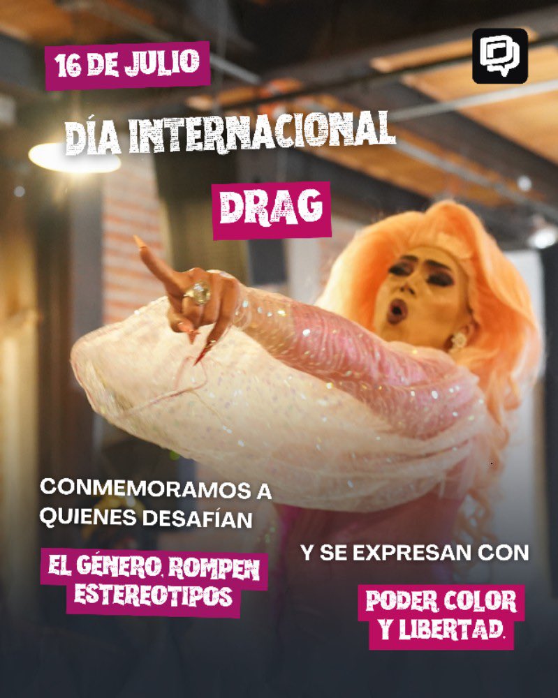 💄 Hoy, 16 de julio, conmemoramos el Día Internacional Drag.
Una fecha para reconocer a quienes, con maquillaje, brillo y actitud, desafían las normas, rompen estereotipos y nos muestran que el género también puede ser una obra de arte.

🎭 Ser drag es ser política, libertad y