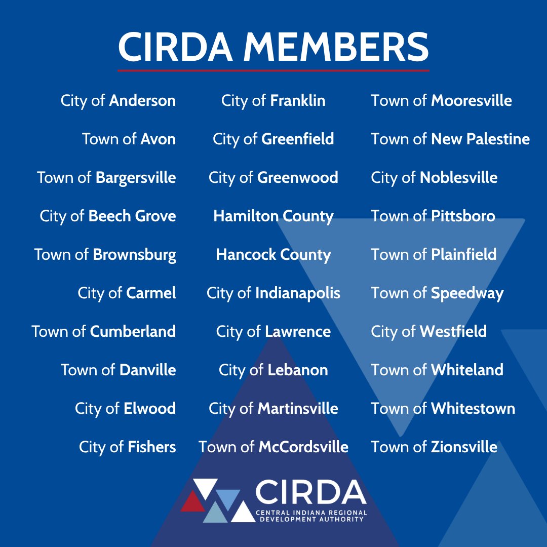 CIRDAIndiana's tweet image. The Central Indiana Regional Development Authority is 30 members strong and growing! Visit our website to learn all about the communities that make up CIRDA!
See them here: centralindianarda.org/about-cirda/
#CIRDA #CentralIndiana #RegionalDevelopment #Members