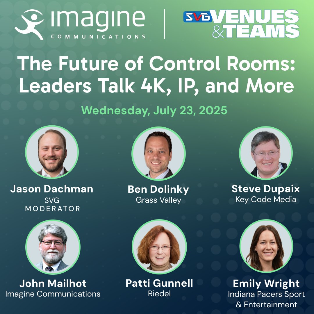 Imagine Comms (@imagine_comms) on Twitter photo Control rooms are evolving – fast.
On July 23, join <a href="/GrassValleyLive/">Grass Valley</a>, <a href="/KeyCodeMedia/">Key Code Media</a>, <a href="/RIEDELnet/">RIEDELCommunications</a>, the <a href="/Pacers/">Indiana Pacers</a> and Imagine Communications to explore what’s new and how teams are adapting to shifting demands.
📅July 23 | 🕑2:25pm
myimagine.tech/40nmYX3 <a href="/sportsvideo/">Sports Video Group</a> Control rooms are evolving – fast.
On July 23, join <a href="/GrassValleyLive/">Grass Valley</a>, <a href="/KeyCodeMedia/">Key Code Media</a>, <a href="/RIEDELnet/">RIEDELCommunications</a>, the <a href="/Pacers/">Indiana Pacers</a> and Imagine Communications to explore what’s new and how teams are adapting to shifting demands.
📅July 23 | 🕑2:25pm
myimagine.tech/40nmYX3 <a href="/sportsvideo/">Sports Video Group</a>