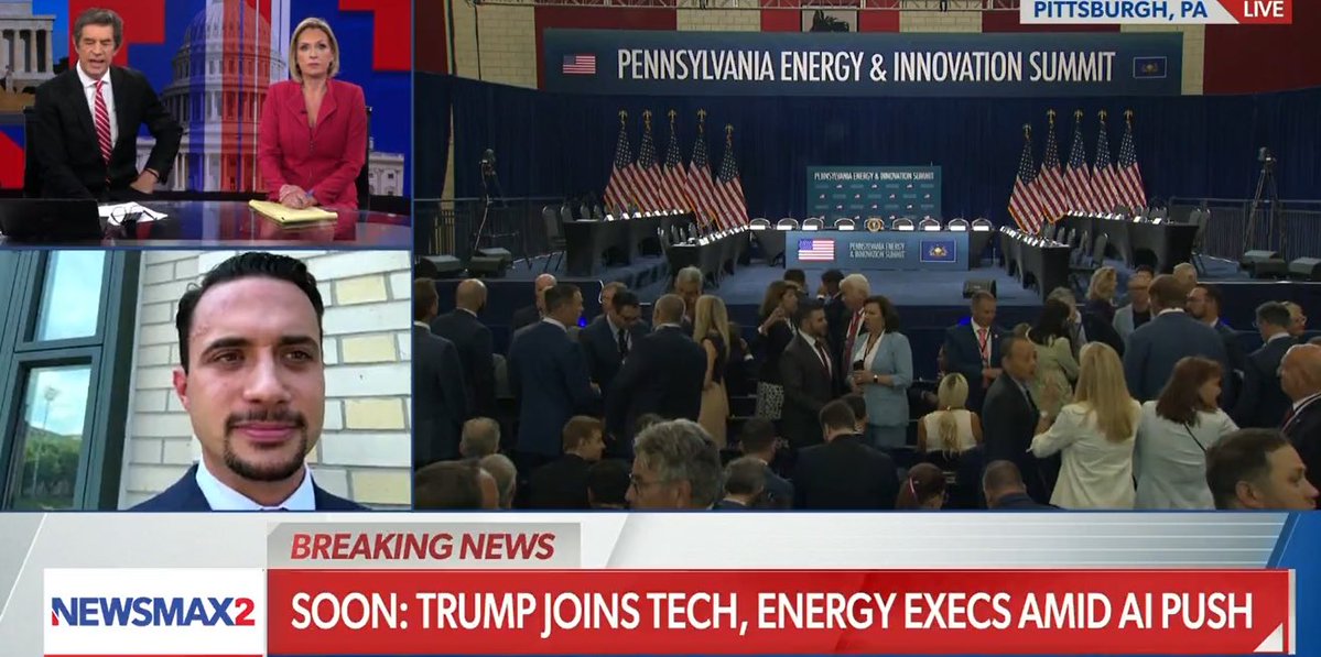 PAFreedomCaucus's tweet image. PAFC Chairman, Robert Leadbeter, joined @NEWSMAX yesterday from Pittsburgh ahead of @realDonaldTrump’s announcement of $90 B of private capital being infused into PA’s energy and tech economy.