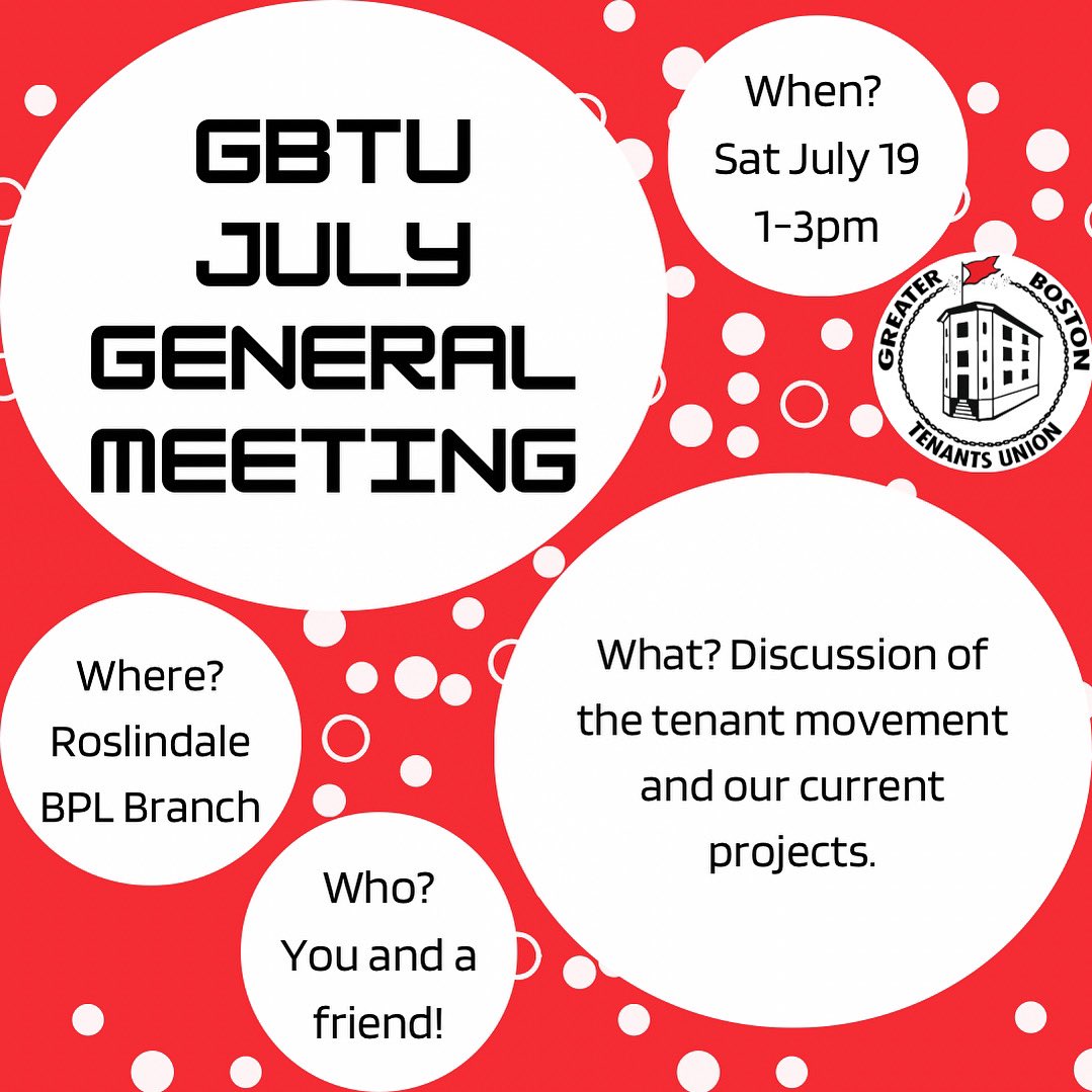 Join GBTU for our July General Meeting! Roslindale BPL branch (4246 Washington St 02131) at 1pm this Saturday. All are welcome!