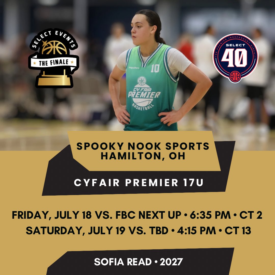 Sofia Read (@sofiabuckets) on Twitter photo Final tournament of the season: Select Events’ The Finale. Please come check us out!
<a href="/cyfairpremier/">CyFair Premier</a> <a href="/RockHillGBB/">Rock Hill Girls Basketball</a> Final tournament of the season: Select Events’ The Finale. Please come check us out!
<a href="/cyfairpremier/">CyFair Premier</a> <a href="/RockHillGBB/">Rock Hill Girls Basketball</a>