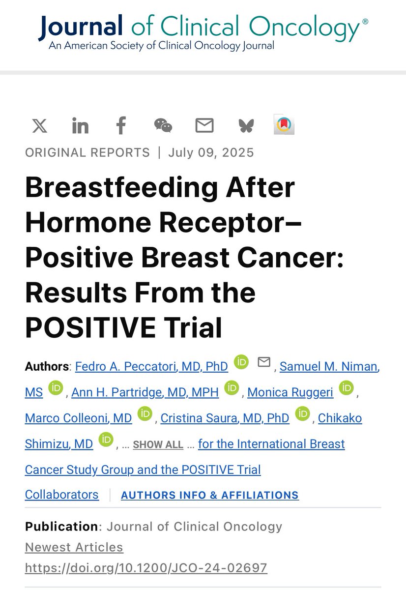 matteolambe's tweet image. Presented at #ESMO24 by @fedrophd and now out in @JCO_ASCO evidence from the #POSITIVE trial on feasibility and safety of #breastfeeding after HR+ early #BreastCancer
@OncoAlert @AnnPartridgeMD @ASCO
ascopubs.org/doi/abs/10.120…