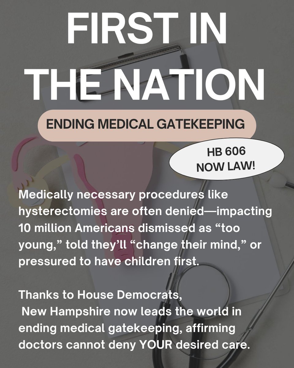 NHHouseDems's tweet image. HUGE NEWS: Thanks to @Ellen4NH and New Hampshire House Democrats, our state is now the global leader in ending medical gatekeeping. #NHPolitics