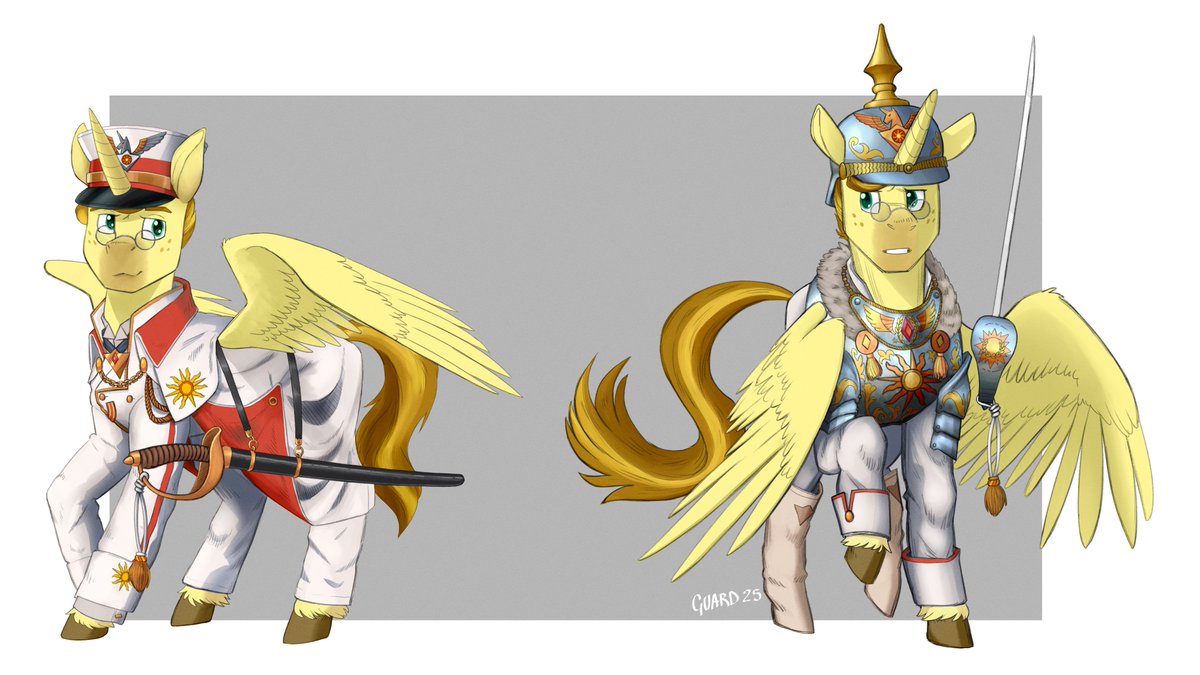 guard_mod's tweet image. Light Shine as a pegacorn Magistrate in Daybreaker’s Ministry of Imperial Affairs.
When you see him in his gleaming cuirass and pickelhaube, you know he means business
comm for @captlightshine