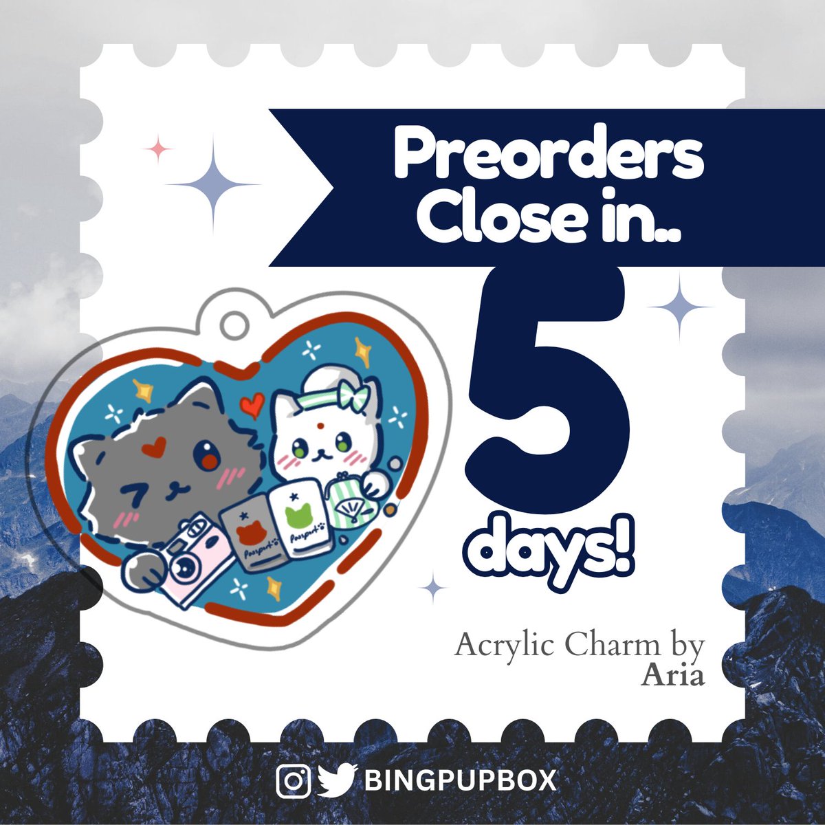 ✈️ Preorders Close in 5 Days ✈️

Time is ticking - there are just five days remaining to preorder Bingpup Around the World!

🐾 mini acrylic charm by <a href="/Meowsticm/">🌻🪻🪷🌸 Aria 🌸🪷🪻🌻</a>
 🗓️ preorders close July 21
🛒 bingpupbox.bigcartel.com