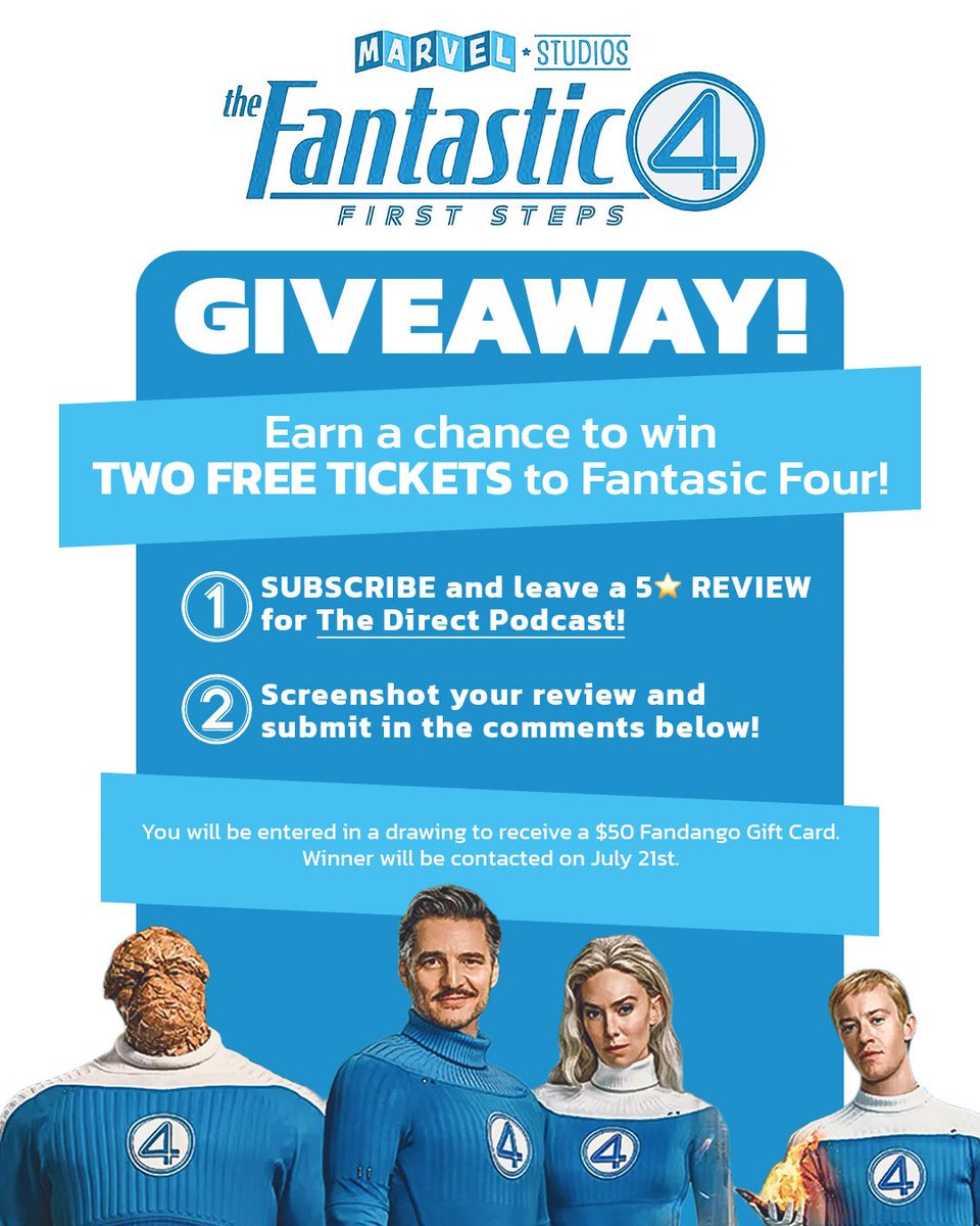 daavidthompson's tweet image. Want to see #TheFantasticFourFirstSteps for free?
Listen to The Direct Podcast and follow the instructions below! 🎧
podcasts.apple.com/us/podcast/the…