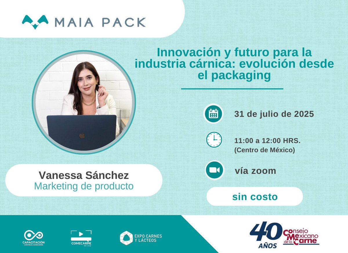 📦 ¿Cuál es el futuro del empaque en la industria cárnica?

¡Descúbrelo en nuestro webinar del mes el próximo 31 de julio a las 11:00 hrs (CDMX)!

🎥  Vía Zoom
📝 Regístrate aquí 👉 us02web.zoom.us/webinar/regist…

#ExpoCarnesyLácteos #Packaging #IndustriaCárnica