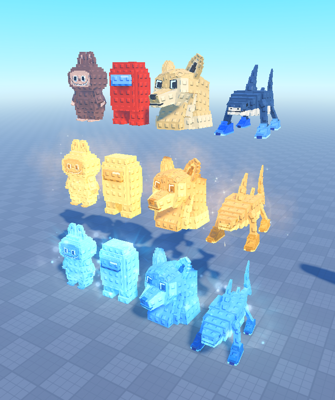 n0tauggie's tweet photo. brainrot + meme models in different variations, gold, diamond in retro building style, including vfx on each
#robloxdev #roblox #dev #memes #classicbuilding #retro #classic #3dartist #builder #modeler #capybara #tralalerotralala #doge #pepe #nyancat https://t.co/ylPXejWgiv