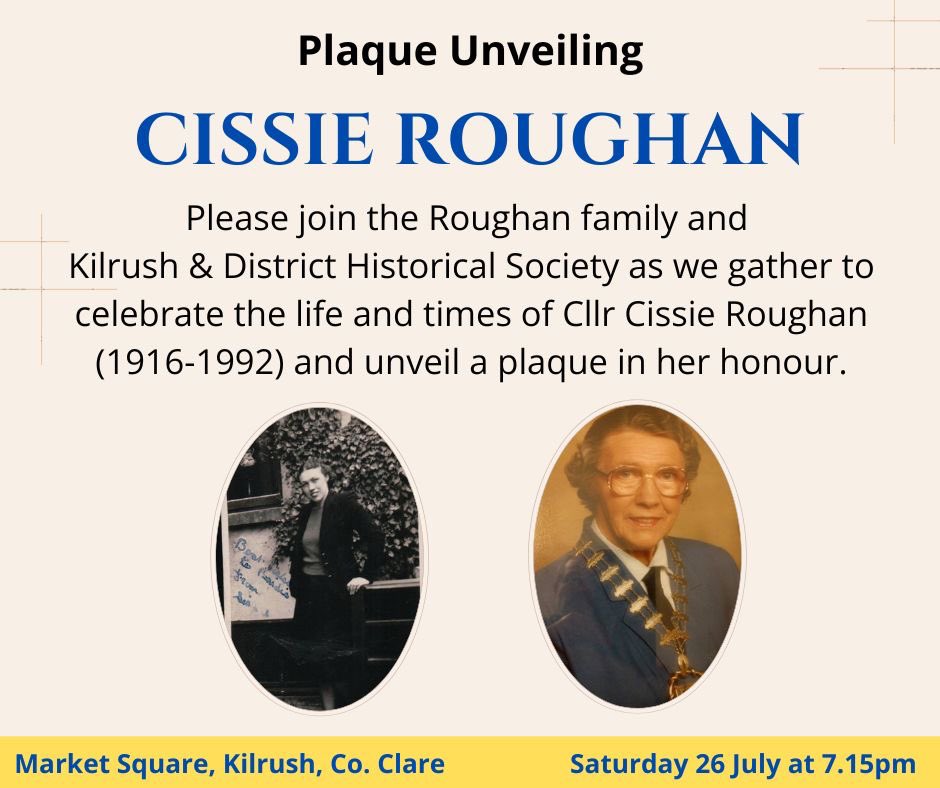 Dr Paul O'Brien (@fearstairlmk) on Twitter photo Cissie Roughan holds a significant place in the history of Kilrush as she was the first female member and first female chairperson of what was then known as Kilrush Urban District Council, on which she represented the Labour Party. <a href="/labour/">The Labour Party Ireland</a> <a href="/ivanabacik/">Ivana Bacik</a> <a href="/ConorSheehan93/">Conor Sheehan TD</a> Cissie Roughan holds a significant place in the history of Kilrush as she was the first female member and first female chairperson of what was then known as Kilrush Urban District Council, on which she represented the Labour Party. <a href="/labour/">The Labour Party Ireland</a> <a href="/ivanabacik/">Ivana Bacik</a> <a href="/ConorSheehan93/">Conor Sheehan TD</a>