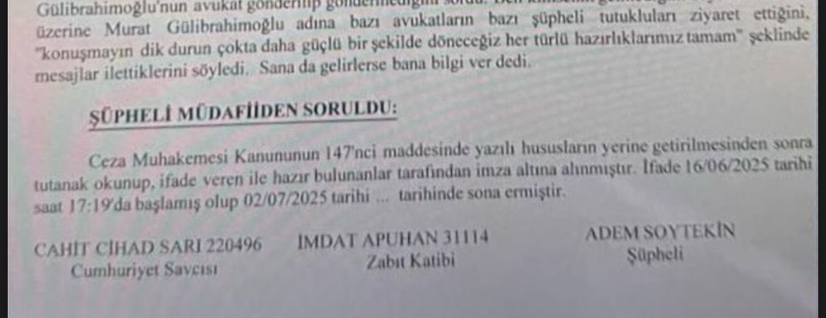 Özgür Özel'in Kartal mitinginde bahsettiği savcının adı Cahid Cihat Sarı.

Sarı'nın masasında beyaz Toros var ve kendisi itirafçı beyanlarını alan savcı.

Yayın bunu Arkadaşlar‼️önemli

#MasadaMilletYok