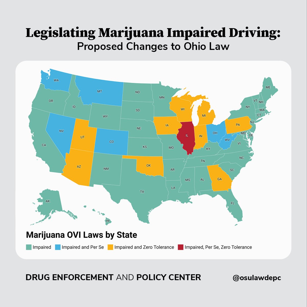 OSULawDEPC's tweet image. Learn more about #marijuana impaired #driving laws, #OVI testing and detection, #Ohio’s proposed statute SB 55, and how Ohio's practices compare to other states in our newest resource page: bit.ly/45762qf