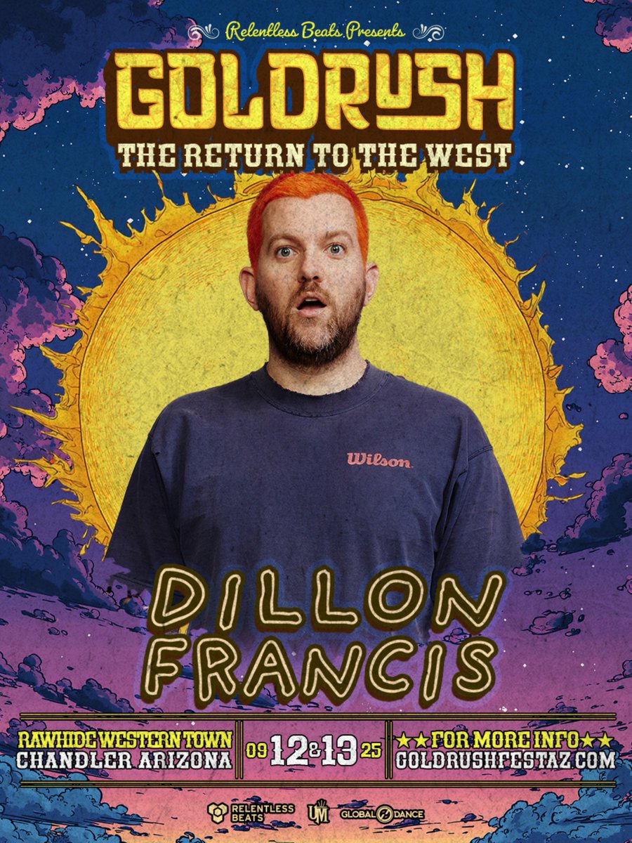 GoldrushFestAZ's tweet image. GIVEAWAY: Win a 2-Day GA pass to Goldrush 2025! 🤠⚒️ Daily lineups just dropped + @dillonfrancis is joining the wildest weekend in the West 🌵

To enter:
1️⃣ Follow @goldrushfestaz &amp;amp; @relentlessbeats
2️⃣ Retweet
3️⃣ Tag 3 friends 👇

Tix on sale Fri 10AM PT 🎟️
