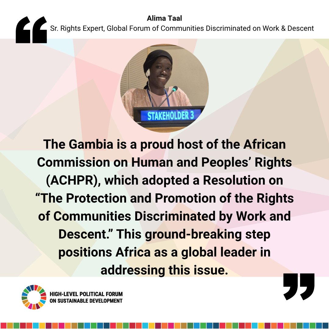 🎤 From the floor at #HLPF 2025, our Sr. Rights Expert <a href="/AlimaTaal0/">Alima</a> calls out the global denial of decent work for 270+ million people due to descent-based discrimination. Urges Member States to:
✅ Recognize CDWD in SDG &amp; labor policies
✅ Ban caste/work-based discrimination
✅