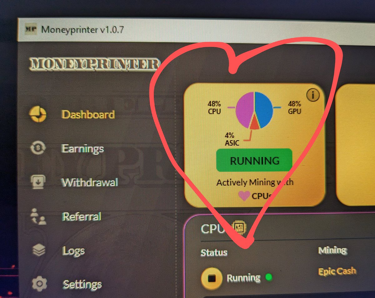 Aussie Epic 🇦🇺 priv/acc (@au_epic) on Twitter photo <a href="/EpicCashTech/">EpicCashOfficial</a> If you think mining Crypto is hard and only got geeks, think again.
The Epic Cash MoneyPrinter.App has been designed for Non-Tech Windows PC users.
It automatically mines using your CPU/GPU in 1-click.
Download for Free - moneyprinter.app
Use Invite Code = 0xhJqzSS <a href="/EpicCashTech/">EpicCashOfficial</a> If you think mining Crypto is hard and only got geeks, think again.
The Epic Cash MoneyPrinter.App has been designed for Non-Tech Windows PC users.
It automatically mines using your CPU/GPU in 1-click.
Download for Free - moneyprinter.app
Use Invite Code = 0xhJqzSS