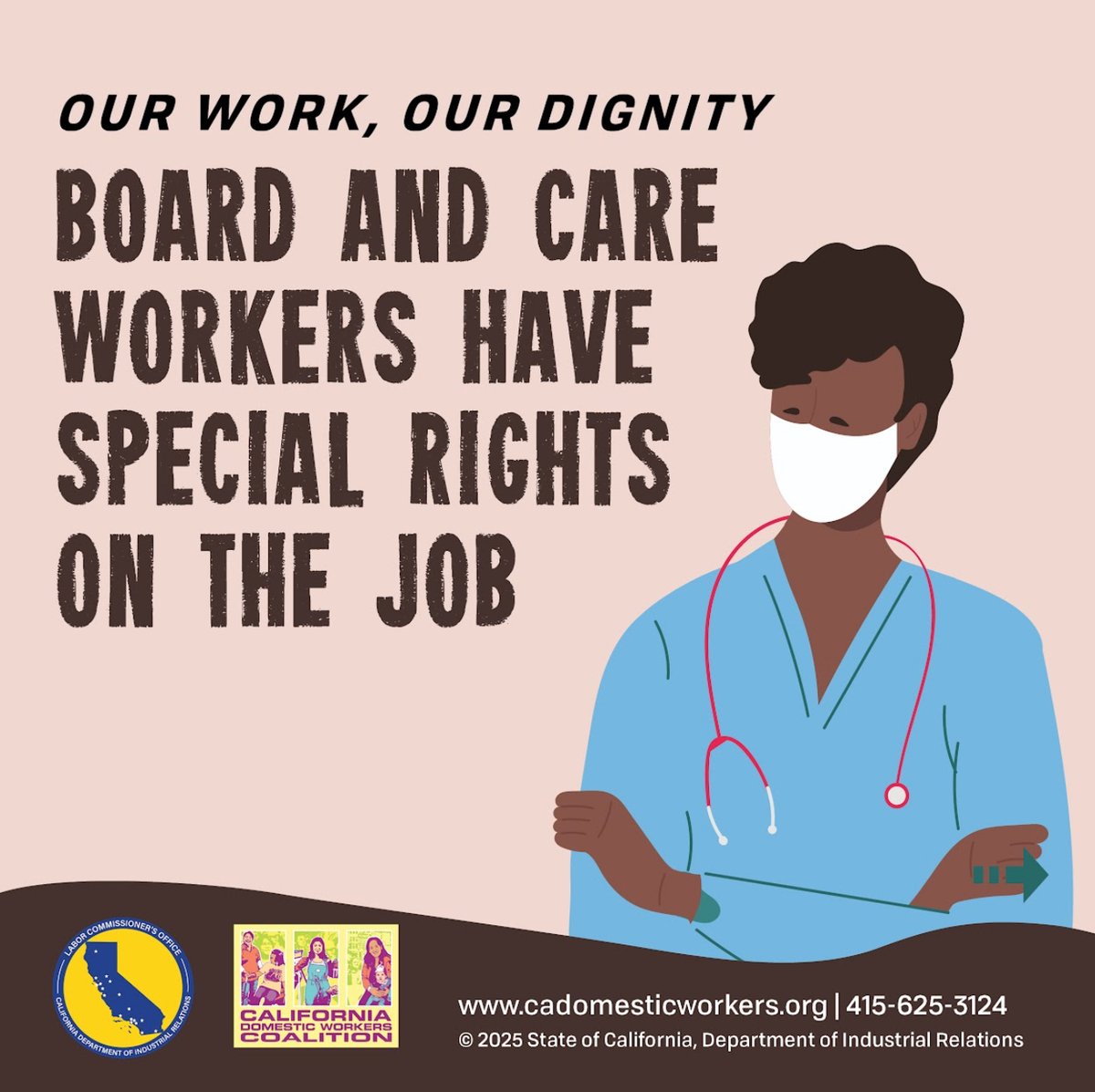 CADomesticWrker's tweet image. Our Work, Our Dignity

Nuestro trabajo, nuestra dignidad. 
Board &amp;amp; care workers have rights.

➡️ 1.5x pay after 8 hrs / Pago 1.5x después de 8 hrs
➡️ 2x after 12 hrs / 2x después de 12 hrs
💤 Sleep time? Max 8 hrs can be deducted 

#DWEOP #CareWorkIsWork