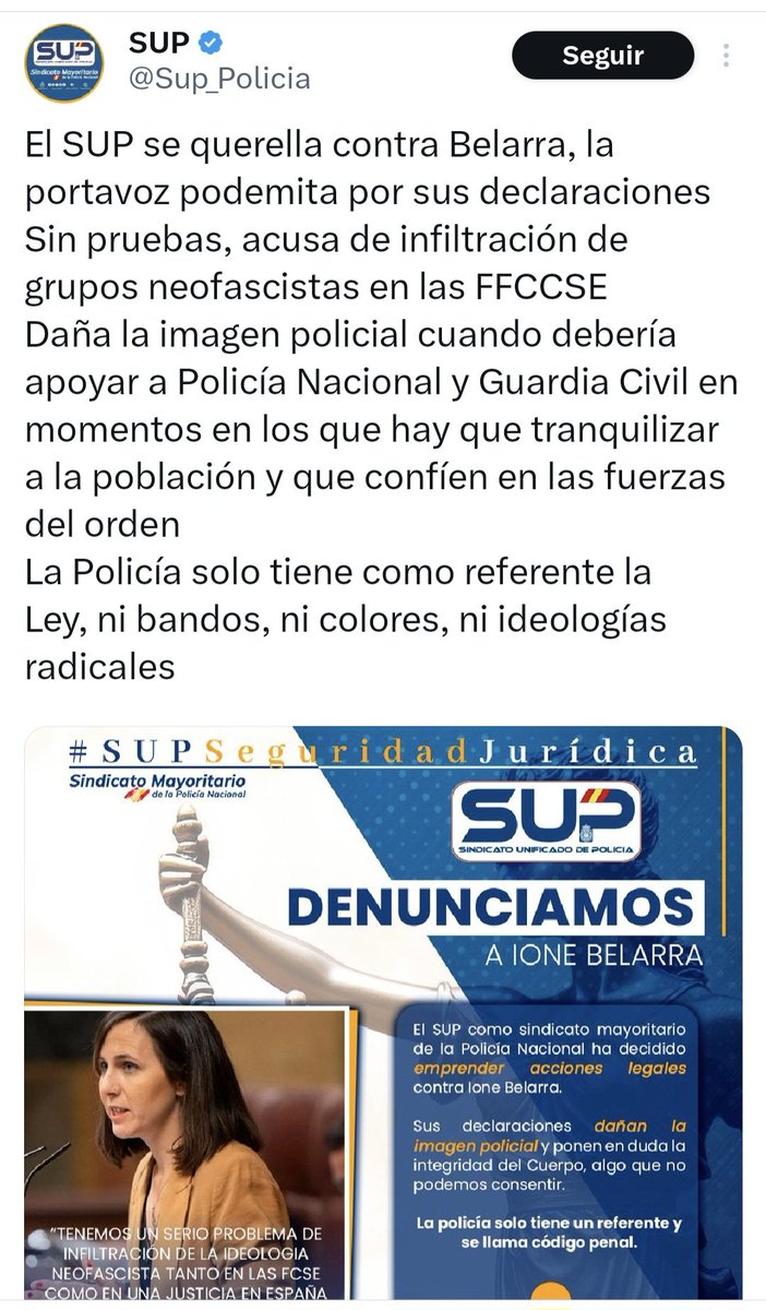 Manuel soler (@j_manuelsoler) on Twitter photo Sindicatos <a href="/interiorgob/">Ministerio del Interior</a>
deberían denunciar comportamientos racistas, xenófobos,homófobos x elementos no recomendables en <a href="/policia/">Policía Nacional</a> <a href="/guardiacivil/">Guardia Civil</a>
La querella 🤧contra <a href="/ionebelarra/">Ione Belarra</a> "no hay mal que por bien,no venga" traerá consecuencias +y hará bien a 👮♂️👮♀️honestos en ámbos cuerpos Sindicatos <a href="/interiorgob/">Ministerio del Interior</a>
deberían denunciar comportamientos racistas, xenófobos,homófobos x elementos no recomendables en <a href="/policia/">Policía Nacional</a> <a href="/guardiacivil/">Guardia Civil</a>
La querella 🤧contra <a href="/ionebelarra/">Ione Belarra</a> "no hay mal que por bien,no venga" traerá consecuencias +y hará bien a 👮♂️👮♀️honestos en ámbos cuerpos