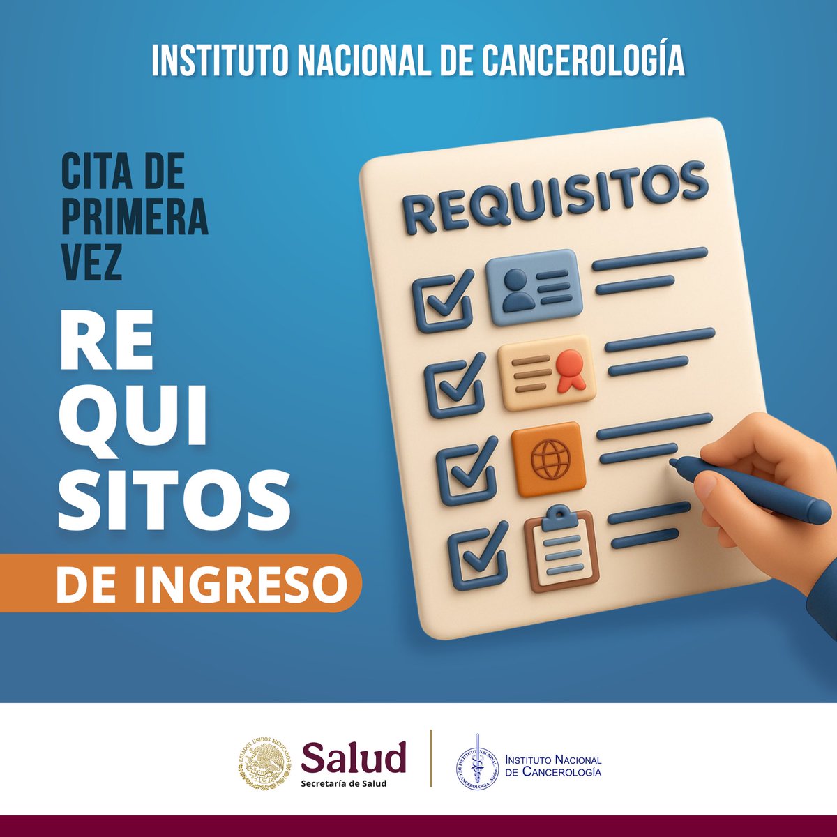 incanMX's tweet image. 📌 ¿Tienes diagnóstico oncológico y deseas solicitar una cita de primera vez en el INCan?
Conoce los requisitos necesarios para tu ingreso 🏥
Es fundamental contar con tu documentación completa para poder brindarte la atención que mereces.
📄 Revisa aquí lo que debes presentar