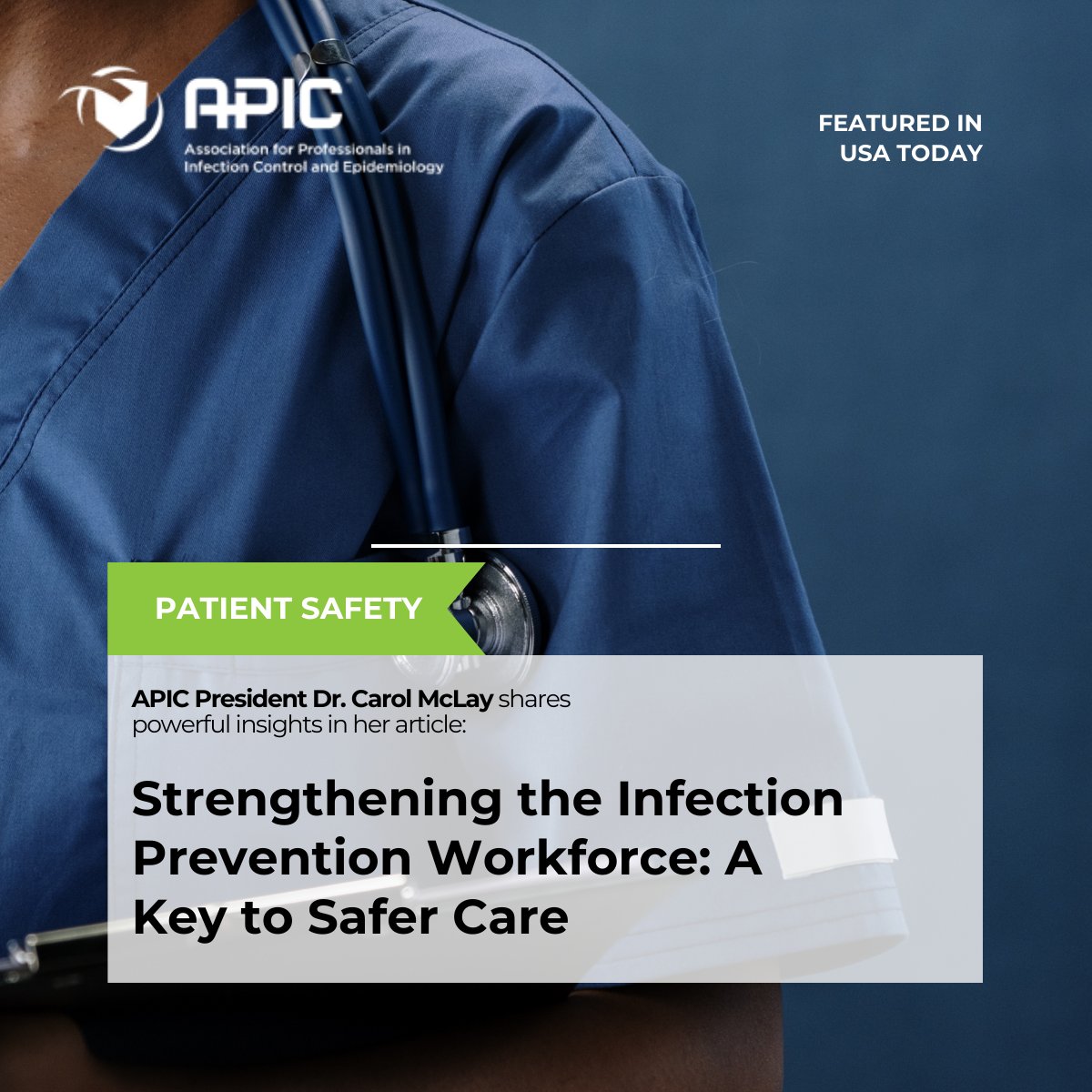 See what infection prevention expert and APIC 2025 President Carol McLay has to say about strengthening the infection prevention workforce as a key strategy to improve patient safety.

Find in USA TODAY or read it online: bit.ly/459ppOz

#PatientSafety