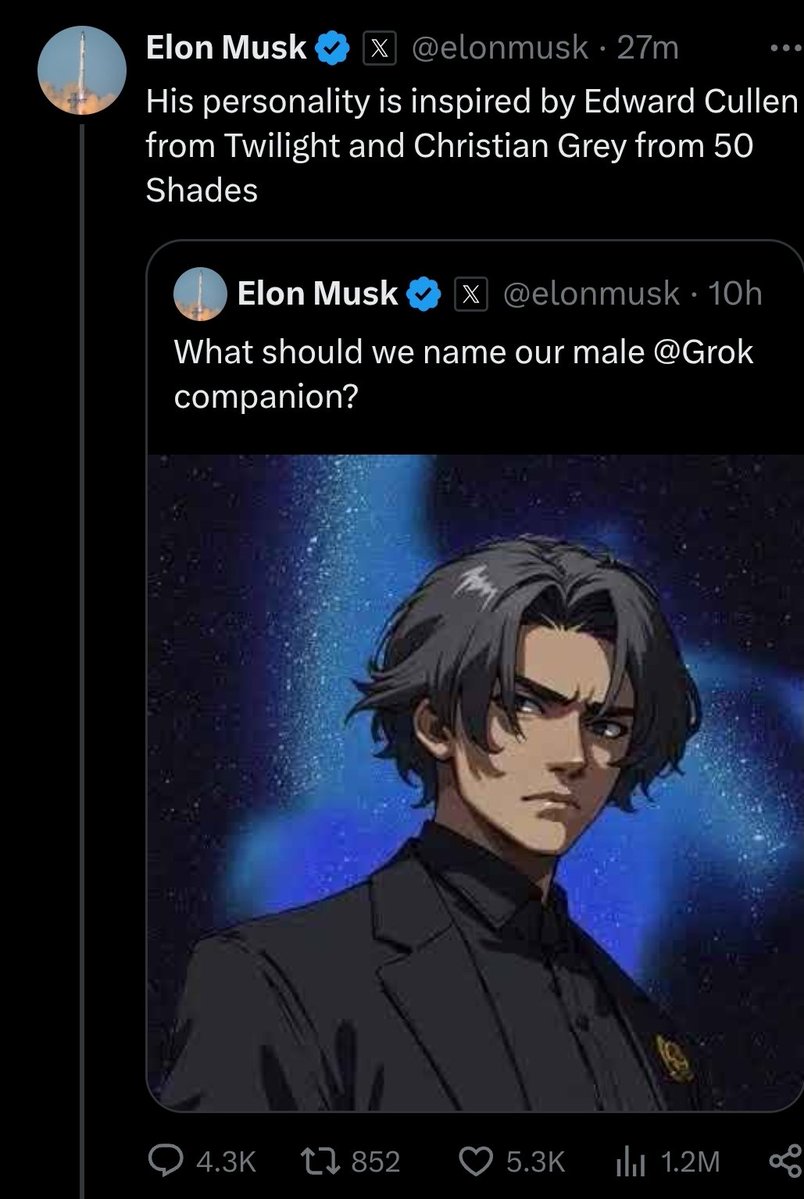 Kevin_D_Jones's tweet image. Dude who regularly points out not having enough kids is the ultimate factor in Western collapse creates sexualized companion bots for everyone that's already too online.
Great work Elon!