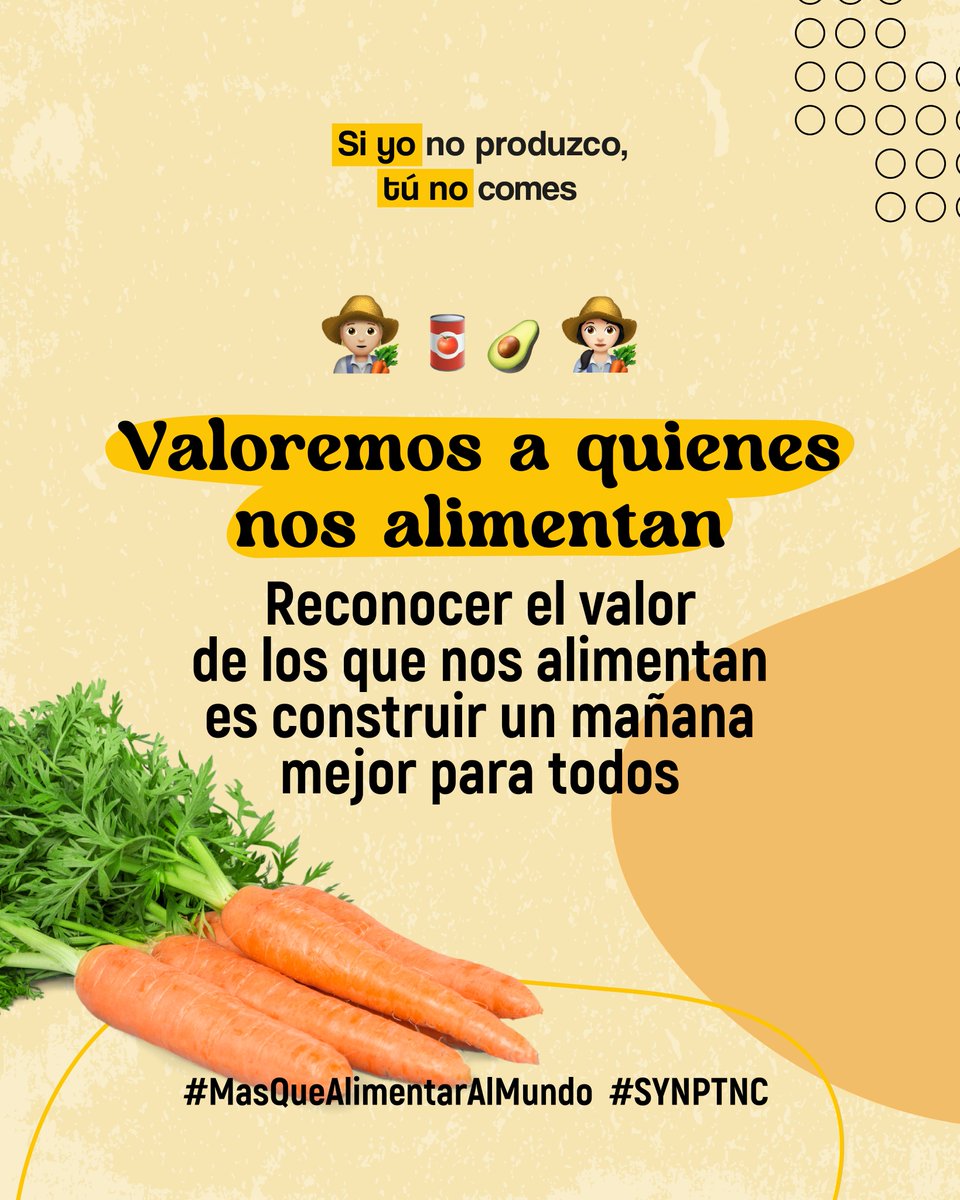 siyonoproduzco's tweet photo. 🙏 Valoremos a quienes nos alimentan.
Reconocer su trabajo es construir un mañana mejor.
🌾🐟🏭
Campañas como #SYNPTNC dan voz al campo, la pesca y la industria alimentaria.
¿Conoces más iniciativas? ¡Compártelas!
#MásQueAlimentarAlMundo #SiYoNoProduzcoTúNoComes https://t.co/d8lHF3vxtx