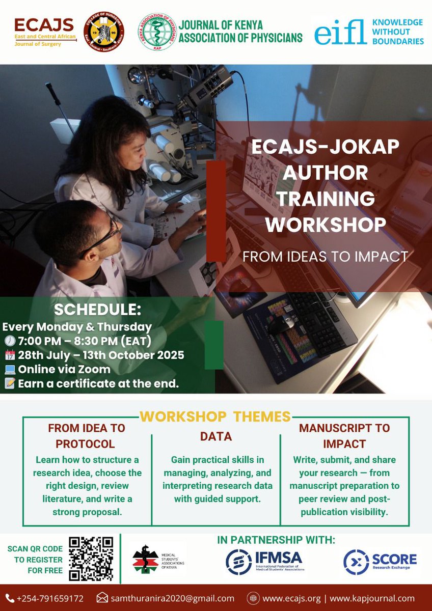East and Central African Journal of Surgery (@ecajs) on Twitter photo Looking to sharpen your research skills and publish with confidence?
<a href="/ECAJS/">East and Central African Journal of Surgery</a> & JOKAP brings you a free, CPD-accredited hands-on Author Training Workshop series designed to equip you with practical tools for impactful research and publishing.
Register here: forms.gle/MKYwwHT9oEZyXQ… Looking to sharpen your research skills and publish with confidence?
<a href="/ECAJS/">East and Central African Journal of Surgery</a> & JOKAP brings you a free, CPD-accredited hands-on Author Training Workshop series designed to equip you with practical tools for impactful research and publishing.
Register here: forms.gle/MKYwwHT9oEZyXQ…