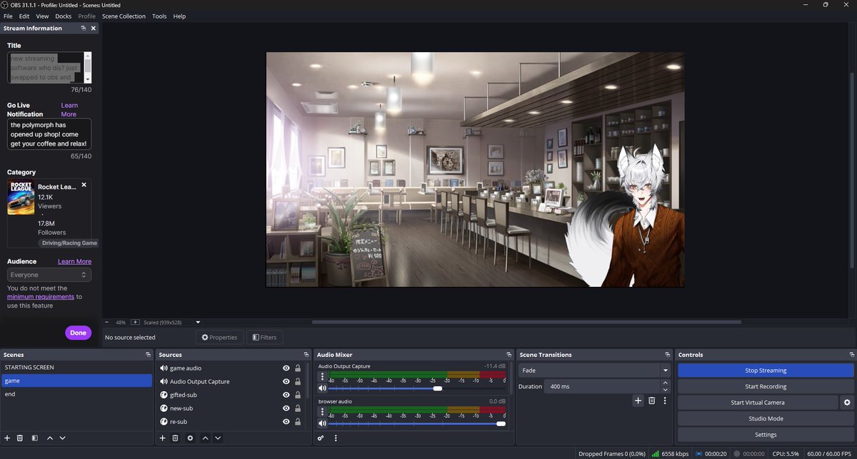 Live now: rocket league
new streaming software who dis? just swapped to obs and getting situated -w- twitch.tv/jerich0_edenis
