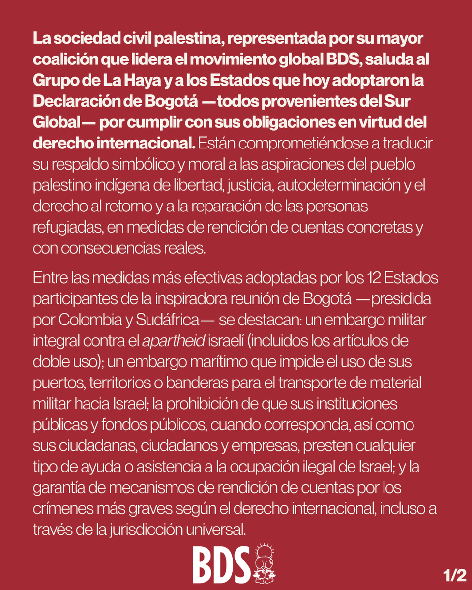 MovimientoBDS's tweet image. Giro histórico en Bogotá: Estados se comprometen a terminar con la complicidad y exigir rendición de cuentas.