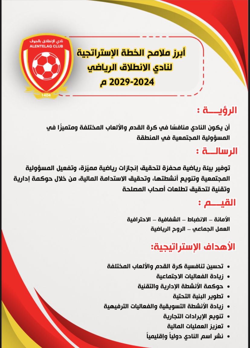 نشر أبرز ملامح الخطة الاستراتيجية للنادي 2024-2029م