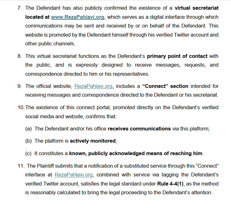 موضوع حقوقی شناسایی #فرقه_پهلوی به عنوان نهادی تروریستی، 
جلسه 28 ژوییه دادگاه

روز  28 ژوییه 2025، ساعت 10 بامداد، جلسه رسیدگی در دادگاه عالی بریتیش کلمبیا در ونکوور در موضوع ابلاغ رسمی شکایت به رضا پهلوی برگزار خواهد شد.

این جلسه بخشی از روند حقوقی برای شناسایی #فرقه_پهلوی به