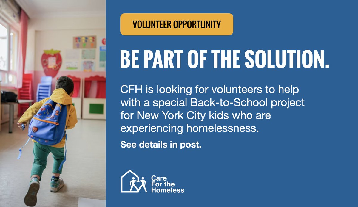 CFHNYC's tweet image. Calling all volunteers! Join us at our East 33rd Street office in Manhattan for one morning or afternoon before August 15. Interested? Email Jonathan at jpetrakakos@cfhnyc.org.
#VolunteerNYC #BeTheChange #BackToSchool #EndHomelessness #NYCStrong #HelpKidsThrive
