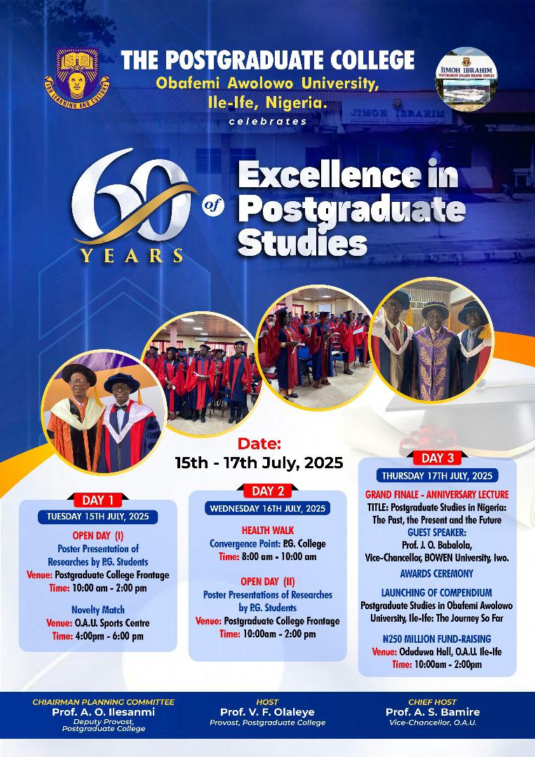 CollegeIfe's tweet image. Youtube Link:
bit.ly/OAU-PG-COLLEGE…
Livestream link of tomorrow 17th July, 2025 event at Oduduwa Hall, OAU, Ile - Ife