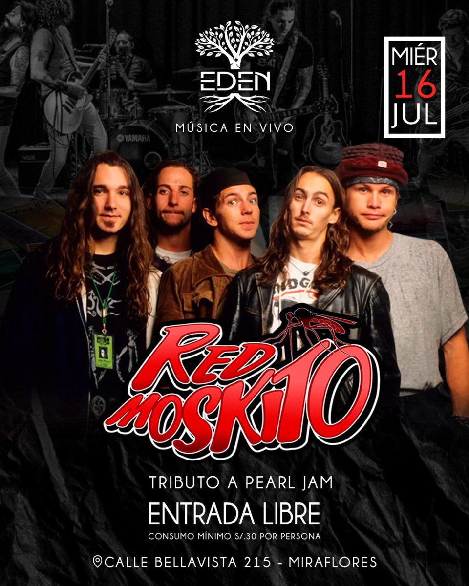 josetudelav's tweet image. Hoy #redmoskitotributo en Eden Bar de miraflores, entrada libre 🤟🏻
#pearljam #limaperu