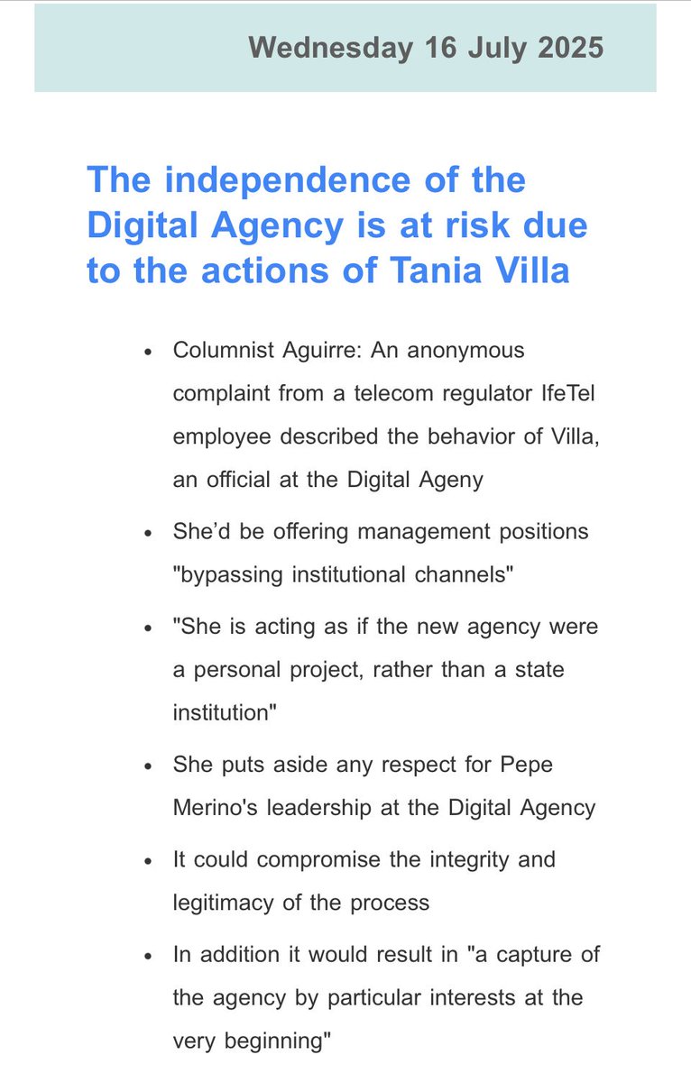 .#USMCABreach #NonComply
<a href="/USAmbMex/">Embajador Ronald Johnson</a> <a href="/USTradeRep/">United States Trade Representative</a>

@PPMerino: officials who violate #USMCA are being hired

<a href="/AgenciaGobMX/">Agencia de Transformación Digital</a> will be vulnerable to <a href="/Telmex/">Teléfonos de México</a> <a href="/Telcel/">Telcel</a> and others

The path is more institutionalized, not less

Since Nov E Azuceno already has the story hoytelecom.net/comisionados.p…