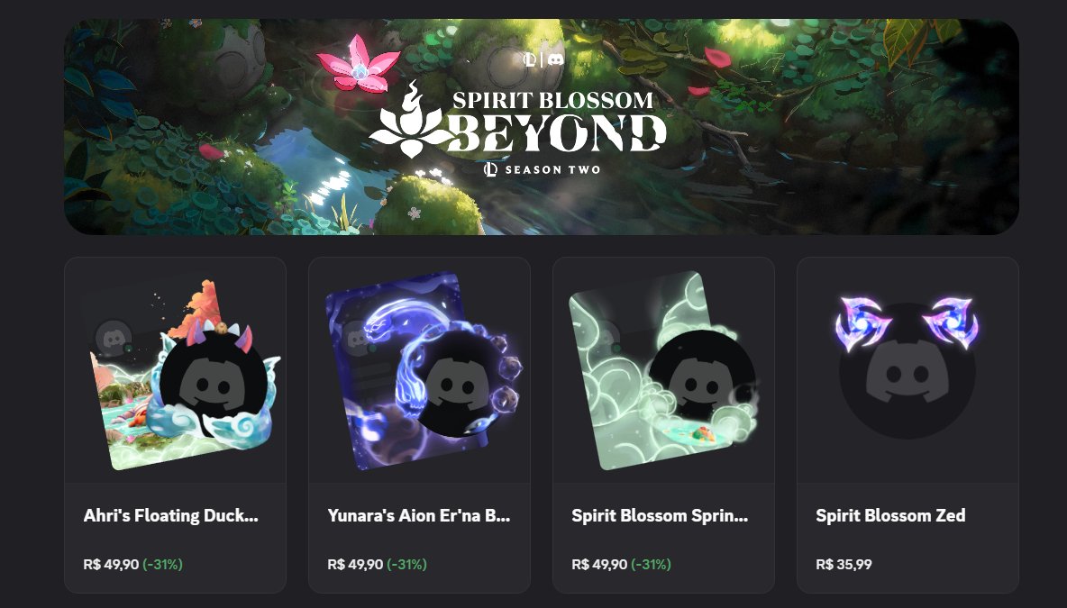 NewAzkaryan's tweet image. League of Legends x Discord 🪷
A Coleção de Além do Florescer Espiritual para o Discord está disponível
-» Temático de Ahri e Sett Termas do Florescer
-» Temático de Yunara
-» Temático de Karma, Morgana e Zed Florescer Espiritual
