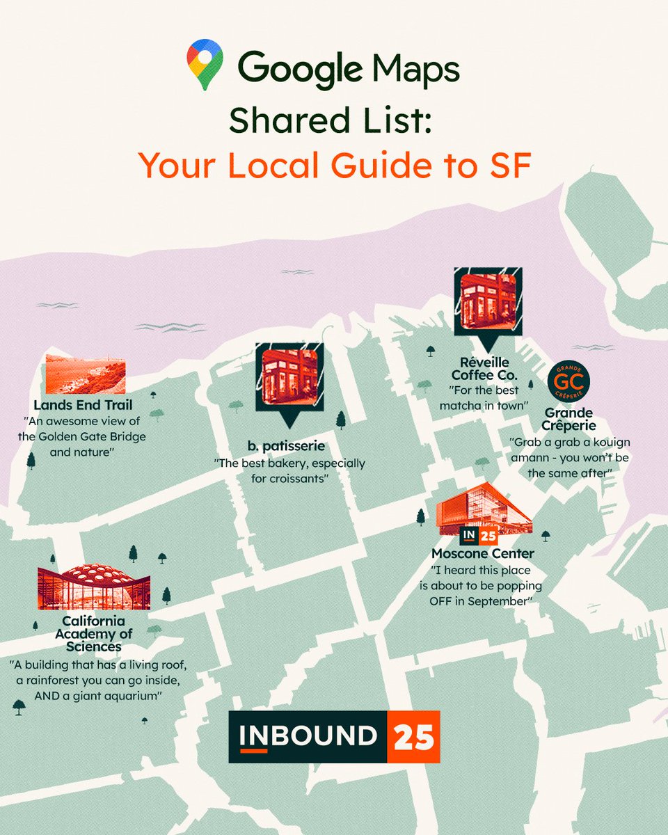 INBOUND's tweet image. 89+ SF local-approved spots, all mapped and ready for your #INBOUND25 Limited Edition experience.
This living guide will continue growing through September - bookmark it now: bit.ly/4kKruGn
#SanFranciscoTakeover