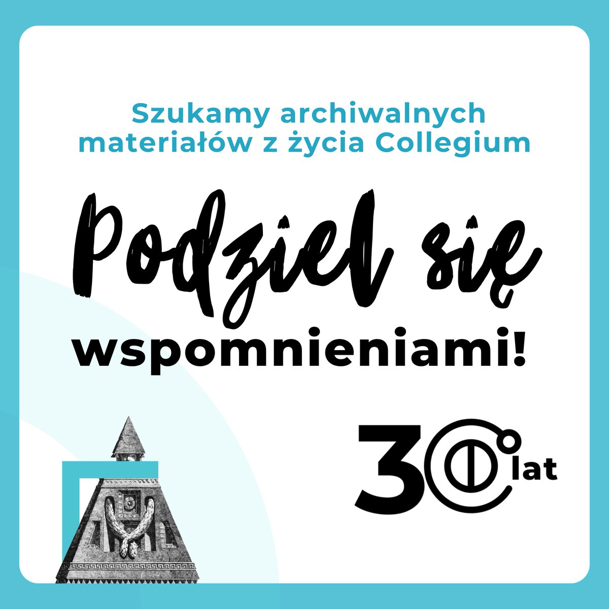 Collegium Invisibile (@coll_inv) on Twitter photo Wspomnienia poszukiwane!
Zbieramy archiwalne materiały związane z działalnością Collegium – zarówno te poważne, jak i nieoficjalne.
Chcemy stworzyć z nich wielogłosową opowieść o Collegium na przestrzeni trzech dekad.
Materiały można przesyłać mailowo na: 30lecie@ci.edu.pl Wspomnienia poszukiwane!
Zbieramy archiwalne materiały związane z działalnością Collegium – zarówno te poważne, jak i nieoficjalne.
Chcemy stworzyć z nich wielogłosową opowieść o Collegium na przestrzeni trzech dekad.
Materiały można przesyłać mailowo na: 30lecie@ci.edu.pl