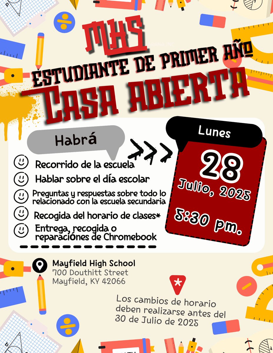 MHSCards1's tweet image. Get ready, Class of 2029! 🎓
Freshman Orientation at Mayfield High School is just around the corner!

🗓️ Date: July 28, 2025
⏰ Time: 5:30 p.m.
📍 Location: MHS

Come tour the school, ask questions, and discover what a school day looks like before the first day! 
❤️🖤