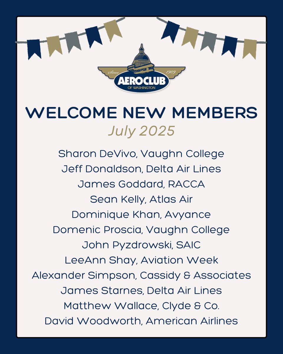 AeroClubDC's tweet image. ✈️ Please join us in welcoming 12 new members to the Aero Club of Washington, approved by our Board at the July meeting! We’re glad to have you with us! #AeroClubDC #AviationCommunity