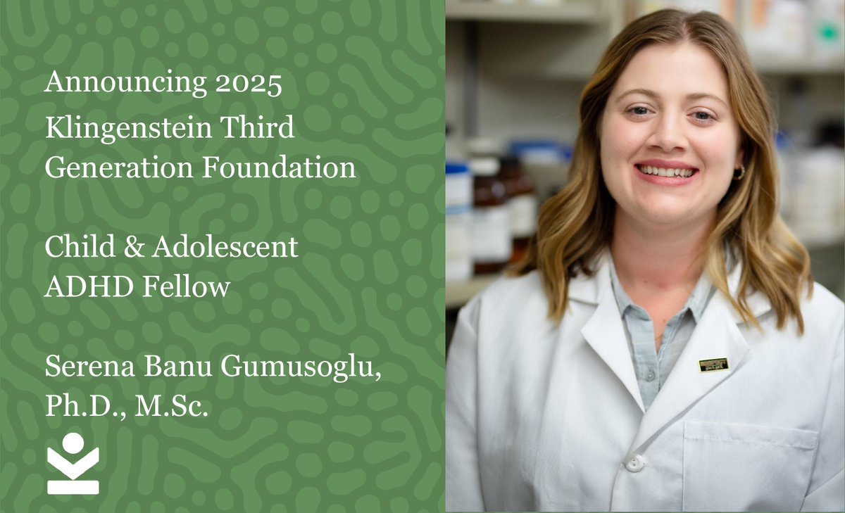 klingensteinorg's tweet image. Congratulations Serena Banu Gumusoglu, Ph.D., MSc., recipient of a Klingenstein Third Generation Foundation Fellowship for the project, "Anti-Angiogenic Mechanisms in Prenatal life as Drivers of ADHD.”
@BanuGPhD