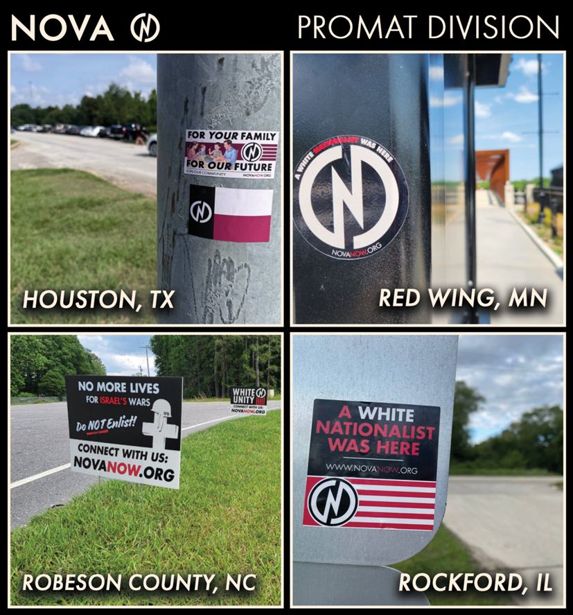 NOVANOWUSA's tweet image. Activists placed pro-White materials and yard signs in Houston, TX, Red Wing, MN, Robeson County, NC, Rockford, IL and elsewhere. NOVA is a non-profit organization that seeks to build pro-White communities. Find yours today (website in bio)