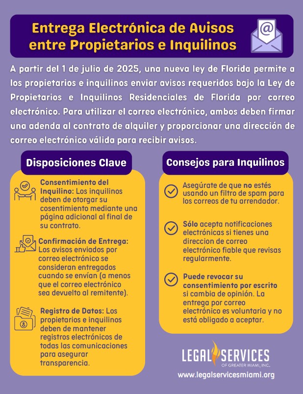 _LSGMI_'s tweet image. A partir del 1 de julio de 2025, una nueva ley de Florida permite a los propietarios e inquilinos enviar avisos requeridos bajo la Ley de Propietarios e Inquilinos Residenciales de Florida por correo electrónico. Para utilizar el correo electrónico, ambos deben firmar una adenda…