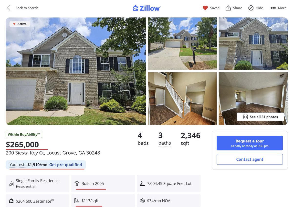 nickgerli1's tweet image. South of Atlanta is getting cheap.
Values are dropping, inventory is way up, and investors are now selling below market.
You can get a 2005-built, looking livable, for $112 PSF.
I've seen some big price cuts in this market, with some investors slashing $100k below the…