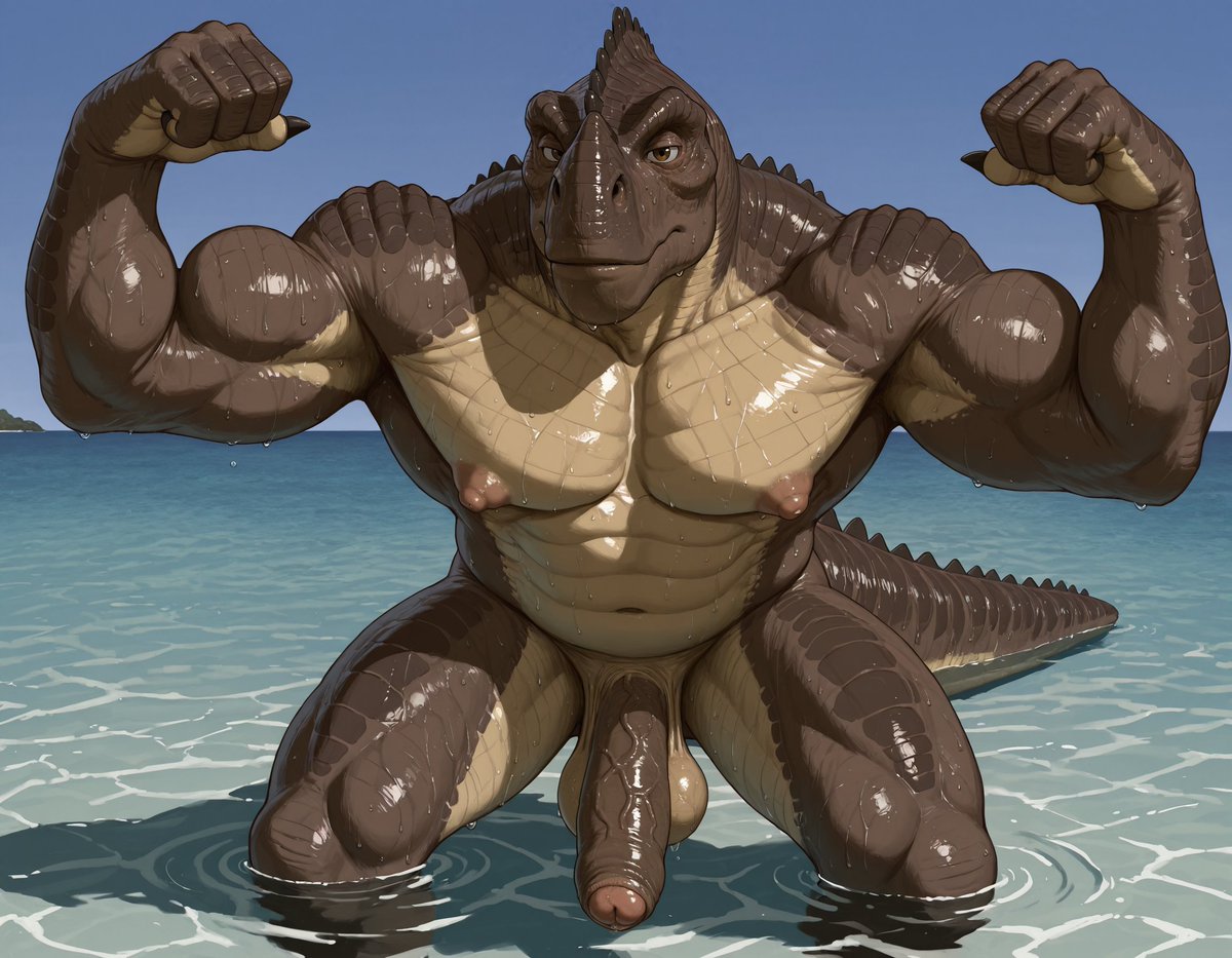 booster_rex's tweet image. kron ( Dinosaur (2000 film) )  #AI #AIArtwork #furryart #nsfwtw #fanart #male #penis